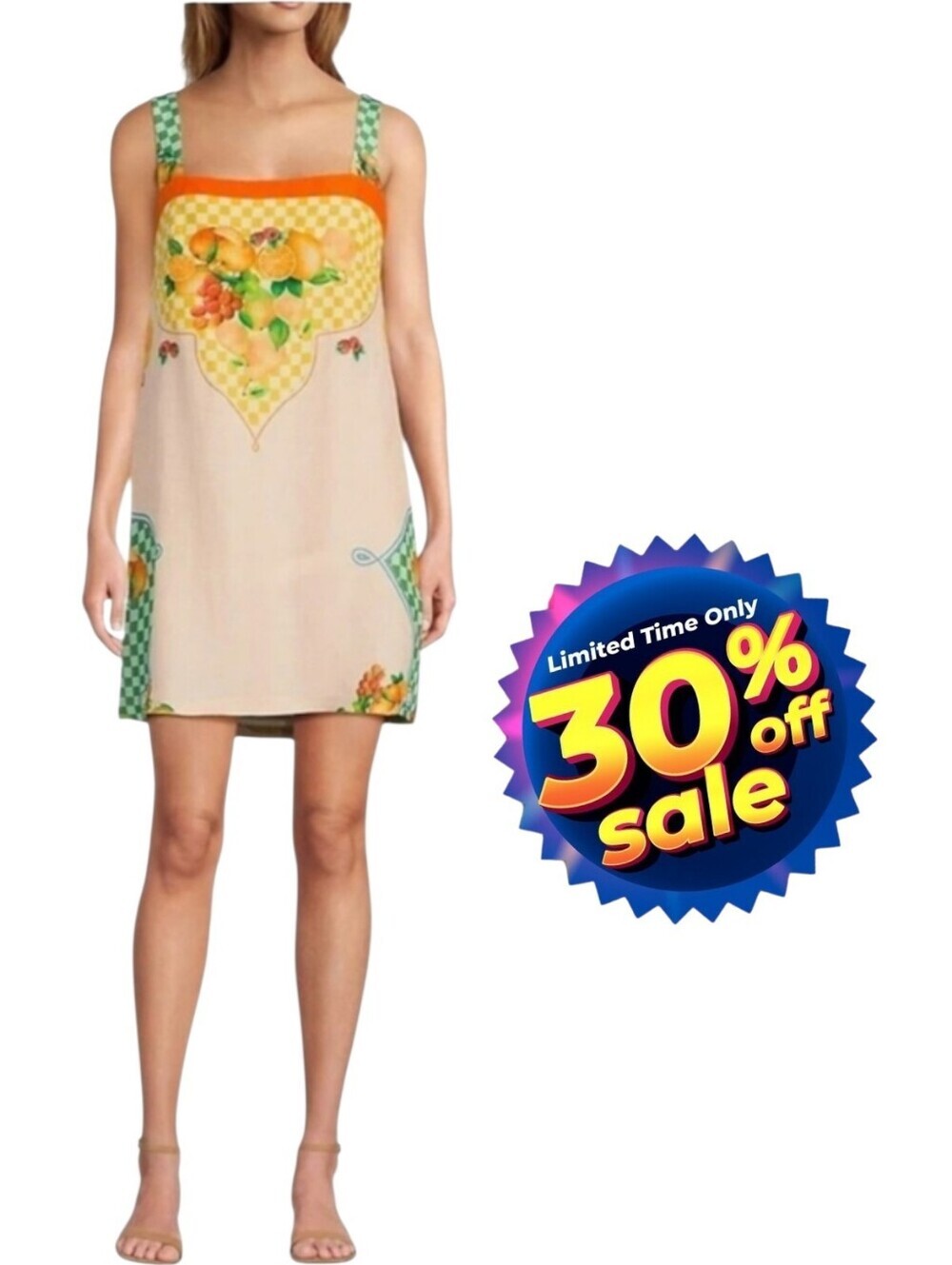 Antonio Melani Eliana Fruit Printed Linen Square Neck Sleeveless Dress sz S NWT